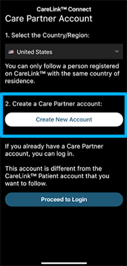 CareLink Connect app create new account screen