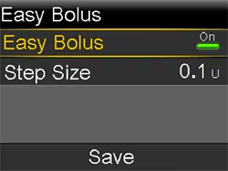 Select Setting up Easy Bolus screen