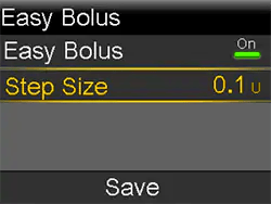 Select Setting up Easy Bolus screen