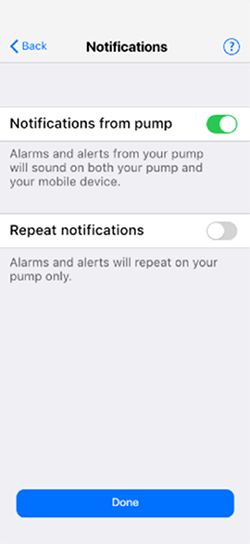 MiniMed Mobile App notification toggle screen