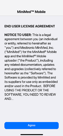 MiniMed Mobile App end user agreement screen