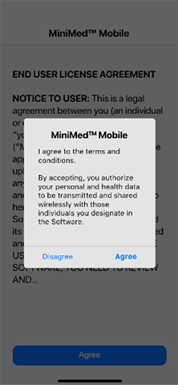 MiniMed Mobile App end user agreement confirmation screen