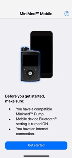 MiniMed Mobile App get started screen