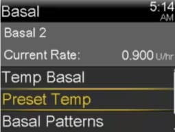 Select Starting a Preset Temp Basal rate screen