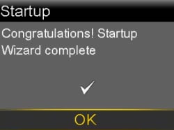 Startup Complete Confirmation screen