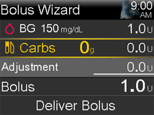 Bolus wizard screen