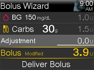 Bolus wizard screen