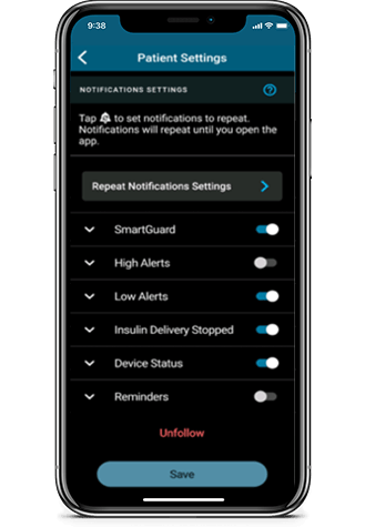 Notifications settings screen