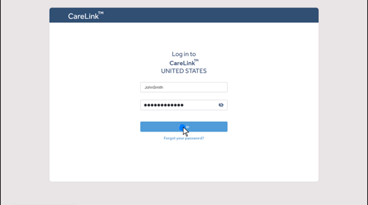 CareLink Personal login screen