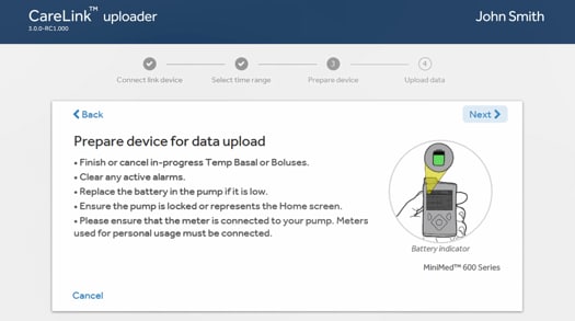 prepare device for data upload screen