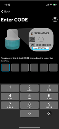 Simplera app screen - Enter CODE