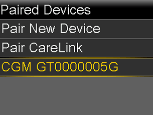 MiniMed pump screen - Select CGM