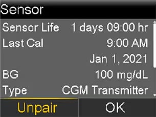 MiniMed pump screen - Sensor