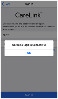 Sign In successful screen