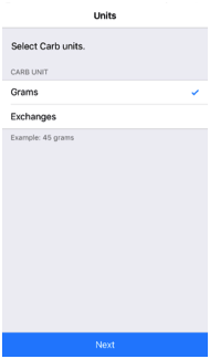 Select carb units screen