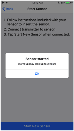 Sensor warm up notice