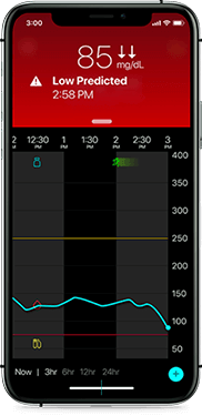 Low glucose alert screen for Guardian Connect