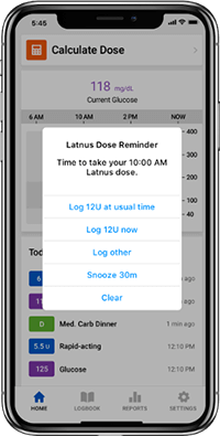 Long-acting insulin reminder screen