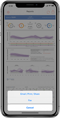 Sharing a report screen InPen app