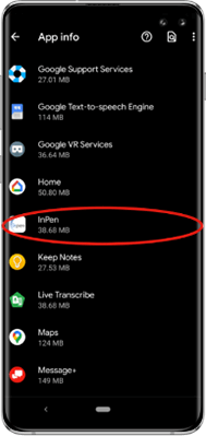 InPen phone app on Android<sup>™</sup> device