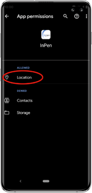 InPen phone app permissions 