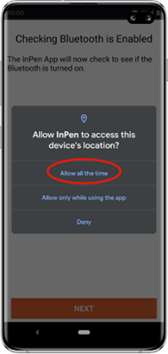 InPen phone app permissions 