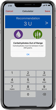  Carbohydrate range screen InPen app