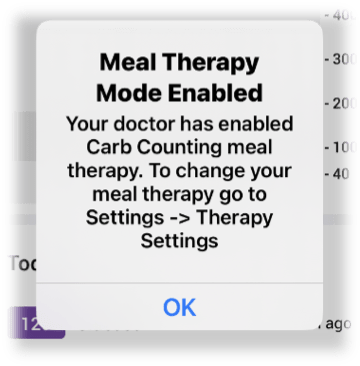 meal therapy mode enabled screen