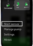 Phone screen Start sensor highlighted on MiniMed Mobile app