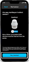 Phone screen Confirm sensor highlighted on MiniMed Mobile app