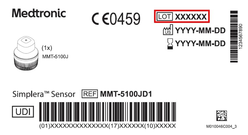 Figure 2: Lot Number on Simplera™ sensor box label 