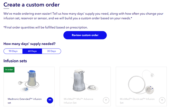 Review custom order screen
