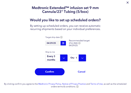 Add to scheduled orders screen