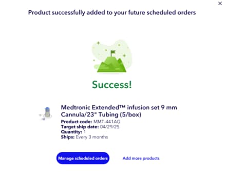 Success screen