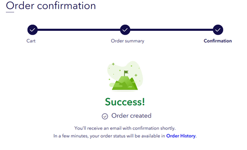 Success! confirmation screen