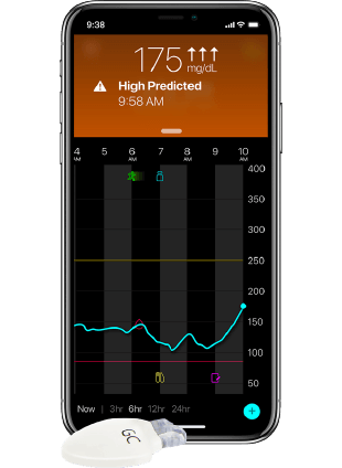 Image of the Guardian™ Connect system showing a sensor and smart phone with app screen