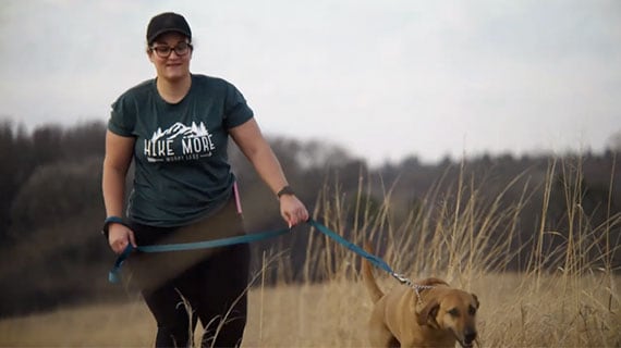 Image of Sarah walking her dog