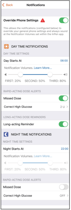 InPen support setting up notifications and alerts