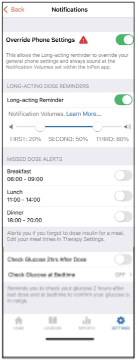 InPen support setting up notifications and alerts