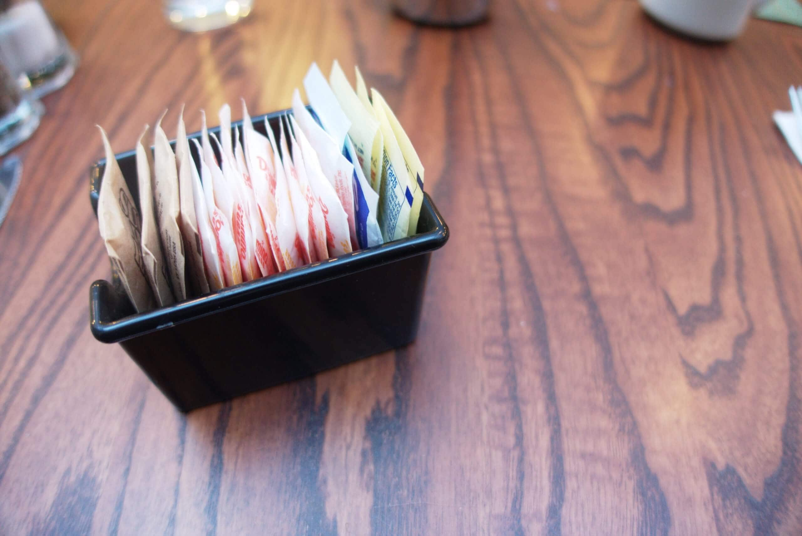 Sugar packets on a table