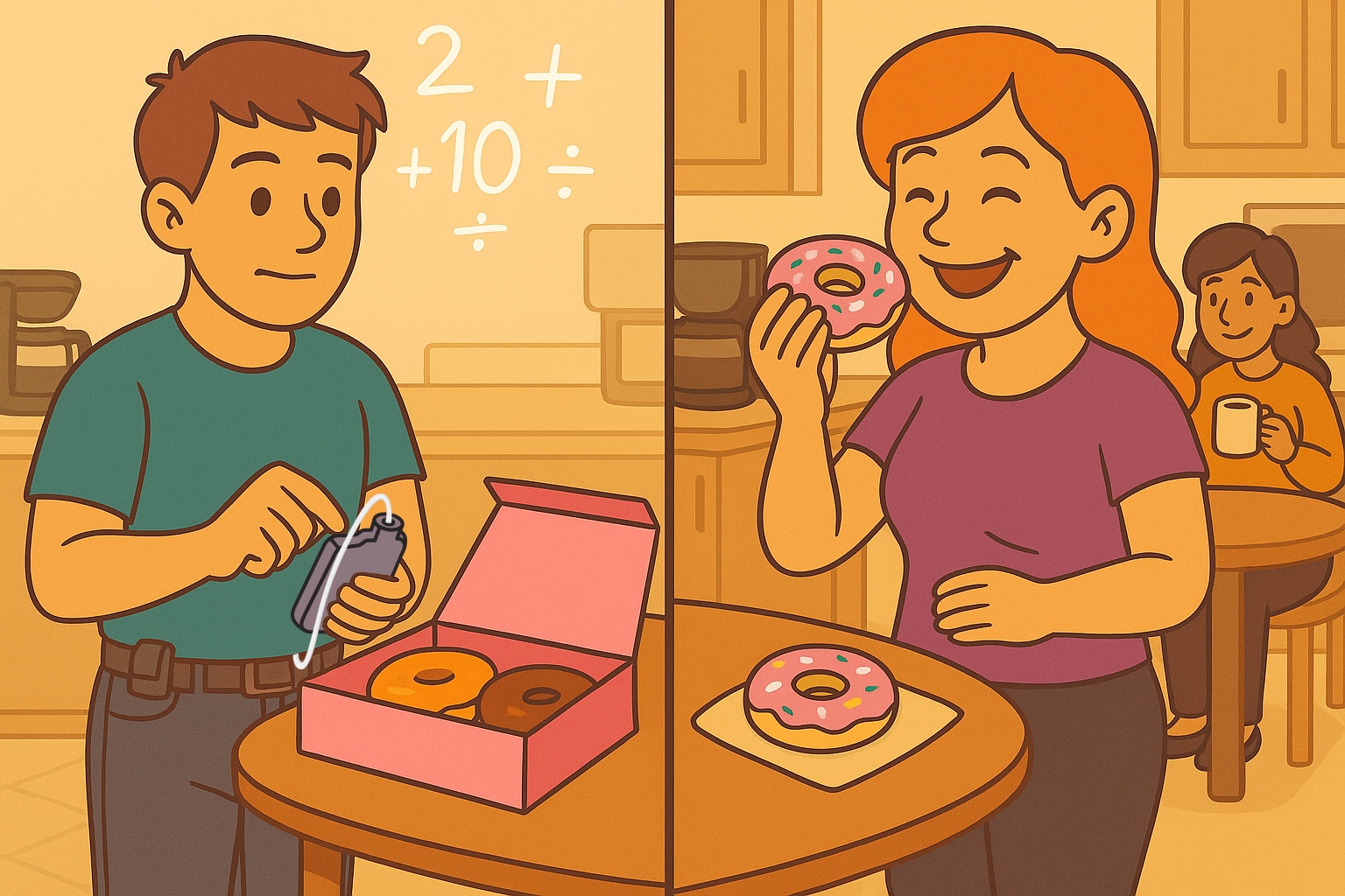 Person with type 1 diabetes vs. person without diabetes