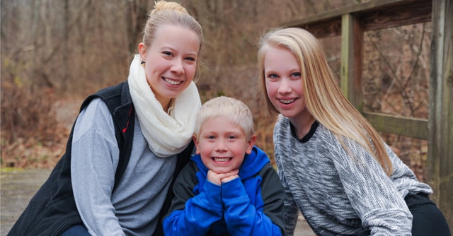 Mom with son and daughter